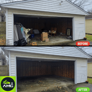 A messy, cluttered garage