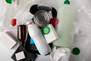 Old bottles, syrup bottles, and tins for hazardous item disposal