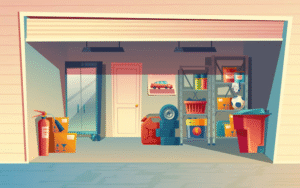 A neat, organized garage after a professional garage cleanout with tools and storage neatly arranged