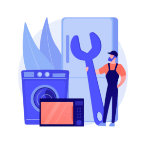 Illustration of a junk removal professional with tools and appliances ready for pickup